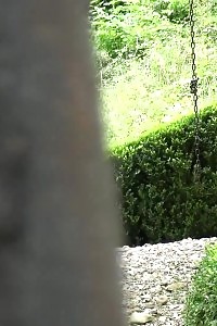 Toned Black-haired Takes Off Her Panties To Pee Outside