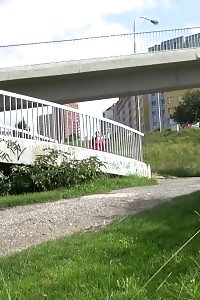 Black-haired Pulls Down Panties To Piss In Public