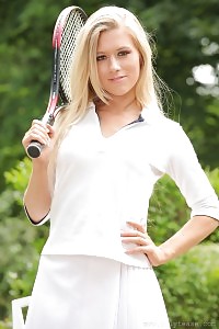 Lustful Blonde Likes A Quick Fun Of Tennis Before She Slips Off To Let Us Having Fun Of Her Hot Nude Body.