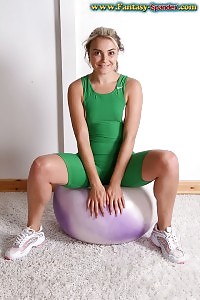Pretty Angel Louisa Takes Off Her Sports Camouflage On The Yoga Ball And Reveals Her Slender Body